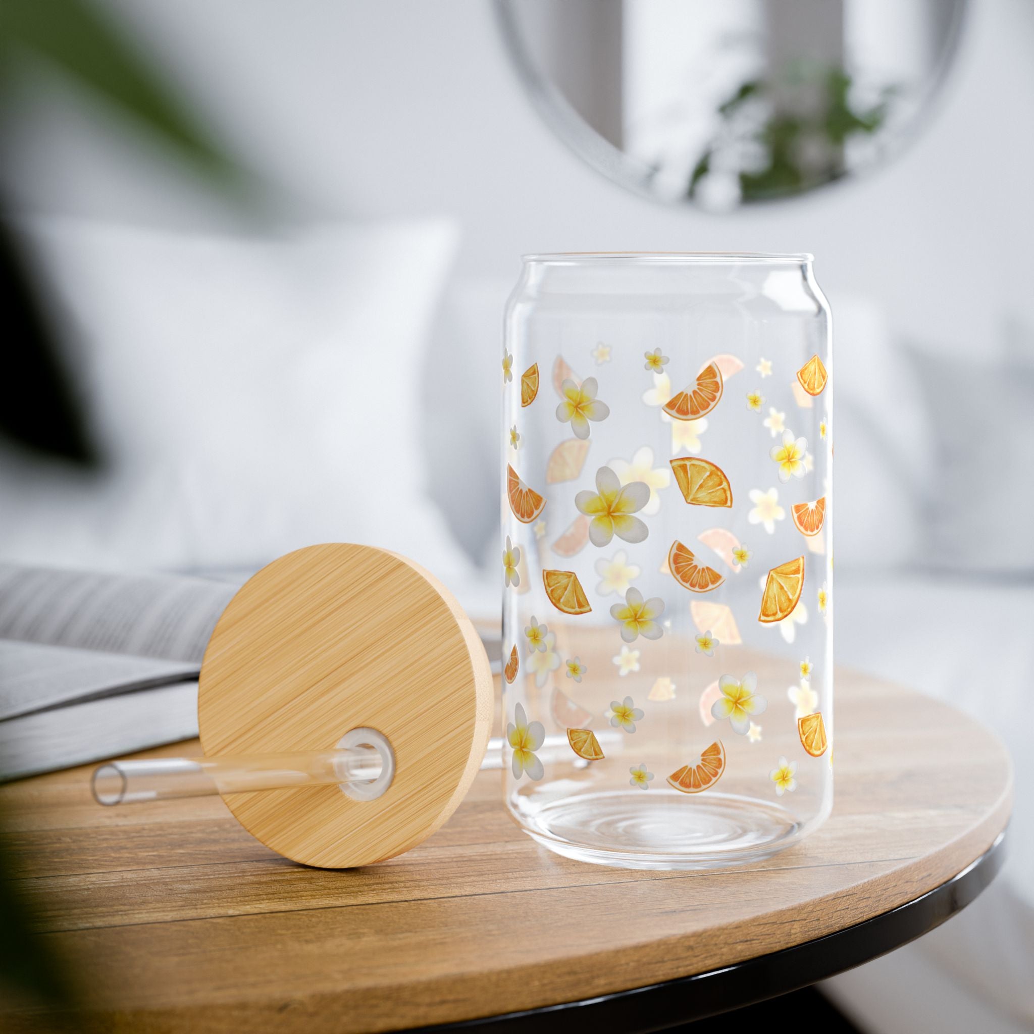 Floral Sipper Glass, 16oz - Eco-Friendly Drinkware for Home, Parties, Gifts, Summer Refreshments, Kitchen Decor