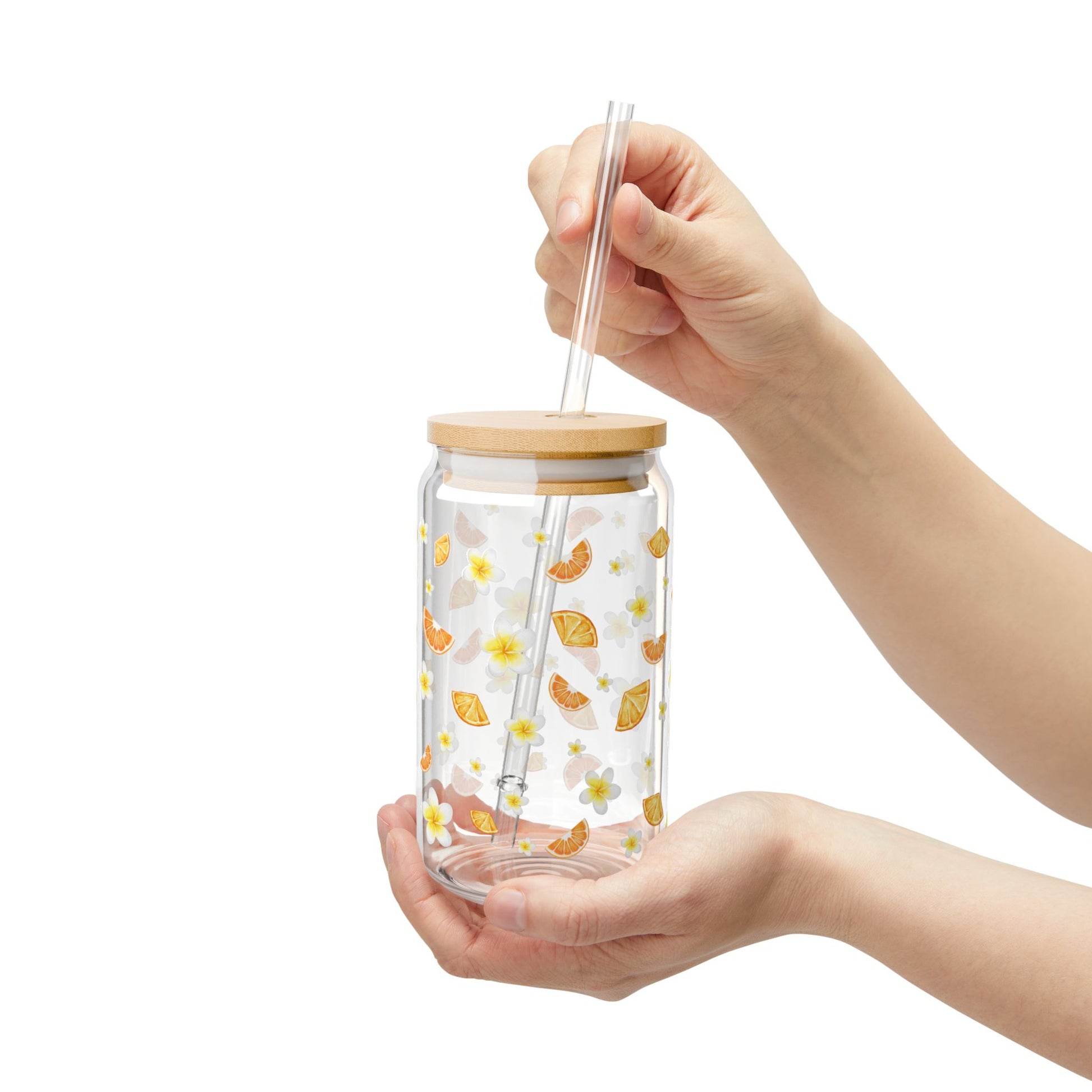 Floral Sipper Glass, 16oz - Eco-Friendly Drinkware for Home, Parties, Gifts, Summer Refreshments, Kitchen Decor